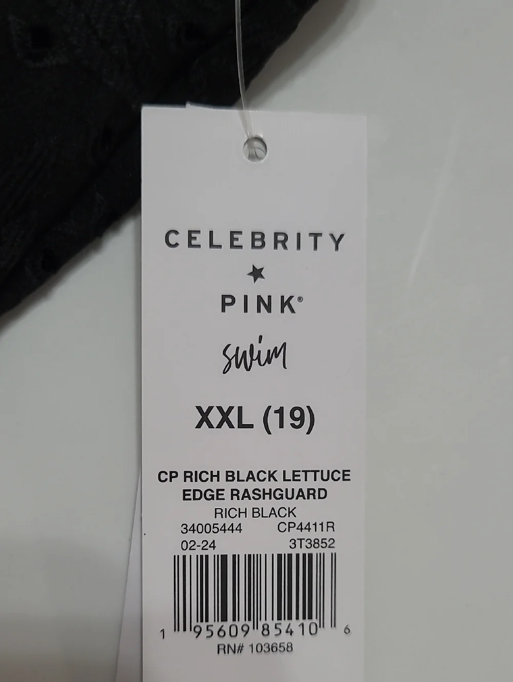 NWT Celebrity Pink Swim Black Eyelet Lettuce Edge Rashguard Coverup size XXL/19